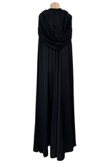 Dramatic Fall 1971 Loris Azzaro Black Jersey Full Length Cape w Hood