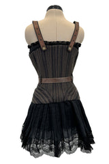 Exceptional Fall 2002 Alexander McQueen Runway Look 44 Corset Mini Dress w Leather Details