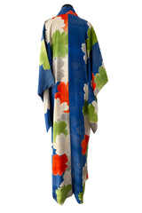 1920s-30s Unlabeled Silk Kimono with Classic Sleeve & Oversized Floral Print