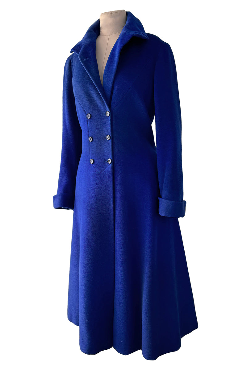 Extraordinary Fall 1952 Lanvin by Castillo Haute Couture Brilliant Blue Alpaca Coat w Button Front