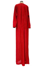 Fabulous 1970s Halston Metallic Red Lame Lurex Full Length Caftan Dress