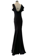 Phenomenal Spring 2007 Alexander McQueen Black Silk Bias Cut Dress w Sweeping Skirts