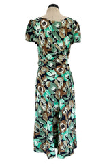 Prettiest 2019/2020 Prada 40s Inspired Lightweight Silk Dress w Green Floral Print & Ruffled Details
