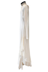 Incredible 1977 Halston Couture Heavy Weighted Ivory Silk Charmeuse Spiral Paneled Dress