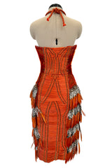 Iconic Spring 2011 Gucci by Frida Giannini Runway Look 41 Burnt Orange Silk Cord, Brass & Feather Dress