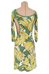 Iconic Spring 2004 Chloe by Phoebe Philo Runway Look 18 Banana Print Dress Side Cuts Outs