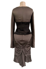 Important Fall 2003 Gucci by Tom Ford Runway Look 10 Stretch Silk Dress w Black Corset Waist Cincher Belt
