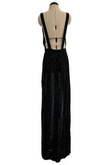 Extraordinary 2006 John Anthony Couture Black Hand Beaded Runway Dress w Bib Front & No Back