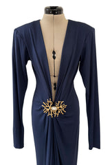 Iconic Spring 1985 Yves Saint Laurent Runway & Ad Campaign Plunge Dress w Jewel Clasp