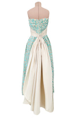Dreamy Late 1960s Andre Laug Roma Alta Moda Couture Pale Turquoise Applied Dot Strapless Dress