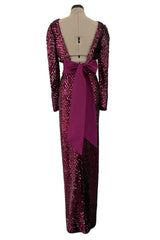 Fabulous 1960s Unlabeled Deep Burgundy Pink Fully Sequined Backless Dress