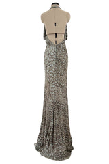 Incredible 2005 John Anthony Couture Runway Sample Heavily Beaded & Sequined Plunge Dress