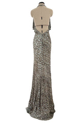 Incredible 2005 John Anthony Couture Runway Sample Hand Beaded & Sequin Plunge Dress