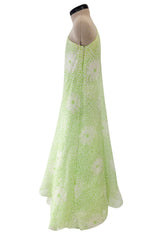 Dreamy Spring 1974 Lanvin by Jules-Francois Crahay Pale Green Floral Print One Shoulder Dress