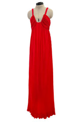 Incredible 1973 Hubert de Givenchy Haute Couture Red Sillk Crepe Chiffon Pleated Dress