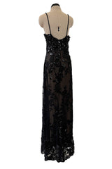 Incredible 1970s Christian Dior by Marc Bohan Demi-Couture Elaborately Beaded Black Lace Net Dress