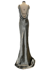 Fall 2007 Alexander McQueen Muted Metallic Silk Bias Cut Dress w Back Drape