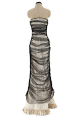 Beautiful Spring 1998 Valentino Black Dot Net Over Ivory Silk Taffeta Strapless Dress