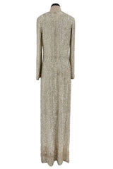 Extraordinary Fall 1975 John Anthony Couture Ivory Silver Hand Beaded Runway Sample Dress
