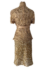 Outstanding 2010s Valentino by the Original Mr. Valentino Two Piece Metallic Gold Sequin Covered Set