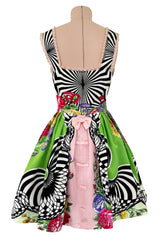 Dreamiest Spring 1992 Gianni Versace Versus Documented Pink Bow Detailed & Floral Print Dress