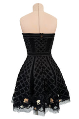 Prettiest 2010s Christian Dior by John Galliano Strapless Dress w Embroidered Flowers & Ribbon
