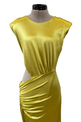 Incredible 1990s Gianni Versace Chartreuse Stretch Dress w Side Cut Out & Slit