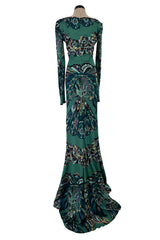 Fabulous Fall 2011 Emilio Pucci by Peter Dundas Runway Look 3 Green Print Corset Front Dress