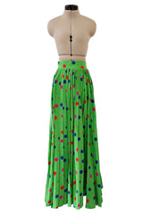 Demi-Couture Spring 1989 Nina Ricci Runway Dotted Silk Skirt & Silk Chiffon One Shoulder Top Set