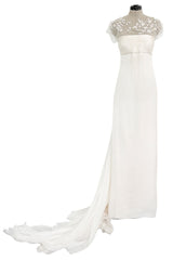 Vintage Valentino White Silk Wedding Dress w Elaborate Trains, Pleating & Extensive Beading Detail