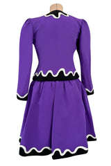Spring 1980 Yves Saint Laurent & Ad Campaign Runway Purple Dress & Jacket Set w B&W Detailing