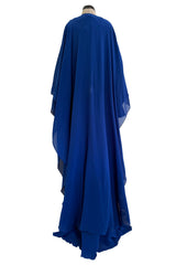 Superb Spring 2013 Yves Saint Laurent Hedi Slimane Debut Runway Blue Dress Silk Chiffon w Matching Cape & Sash