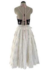 Rare Spring 1977 Bill Gibb "Flowers & Lace" Collection Beaded Halter Ruffle Dress