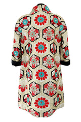 Exquisite Fall 1974 Hanae Mori Metallic Gold Brocade 3/4 Sleeve Coat w Pops of Turqoise & Red