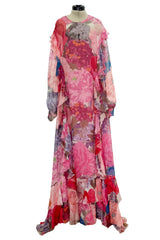c. Resort 2020 Valentino by Pierpaolo Piccioli Ruffle Detailed Silk Chiffon Floral Caftan Dress w Tie Belt