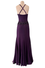 Gorgeous 2000s Valentino Roma Mauve Purple Silk Chiffon Dress w Sequin & Lace Detailing
