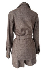 Best 1970s Valentino Four Pocket Tie Belt Jacket w Tailored Shorts Set & Gold V Logo Buttons