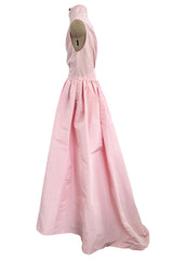 Dreamy Early 1980s Bill Blass Pale Pink Silk One Shoulder Dress w Full Slightly Trained Skirt