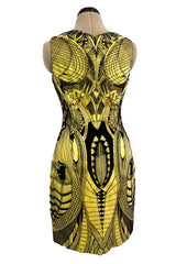 Extraordinary Resort 2010 Alexander McQueen Rare Black Embroidered Net over Yellow Silk Dress