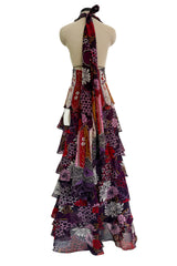 Prettiest Fall 2006 Original Mr. Valentino Purple Print Ruffled Skirt & Plunging Halter Top Dress Set