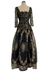 Fall 1995 Zandra Rhodes 'The Fairy Collection' Hand Painted Metallic Gold Lace & Silk Dress