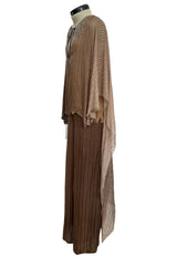 Amazing 1970s Unlabelled Feather Light Graduated Silk Ribbon Chiffon Cape Top & Wide Leg Pant Set