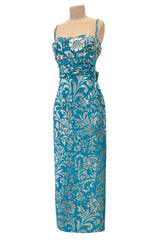 Incredible Resort 2008 Christian Dior by John Galliano Blue & Silver Brocade Dress w Beaded Bodice