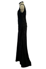 Amazing Spring 2002 John Galliano Black Bias Cut Logo Dress w Sweeping Back