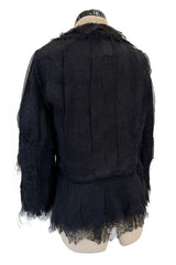 Pretty 2000s Christian Lacroix Bazar Black Silk Chiffon Top or Light Jacket w Lace Finishes