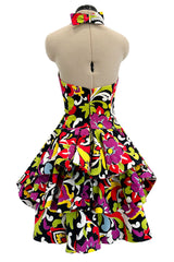 Gorgeous Resort 1993 Christian Lacroix Crisp Cotton Floral Print Halter Dress w Pouf Back Skirt