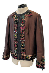 Spring 2005 Prada Runway & Ad Canmpaign Brown Silk Jacket w Extensive Beading & Embellishments