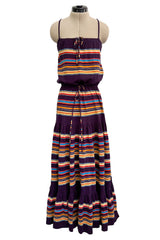 Spring 1977 Christian Dior by Marc Bohan Purple & Multi Coloured Stripe Cotton Jersey Dress