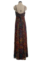 Exquisite 1965-66 James Galanos Couture Heavily Hand Beaded & Sequined Silk Print Dress
