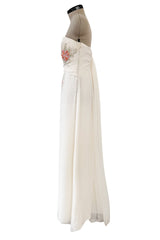 Dreamy Spring 2008 Christian Dior by John Galliano Ivory Silk Chiffon Dress w Hand Done Floral Embroidery